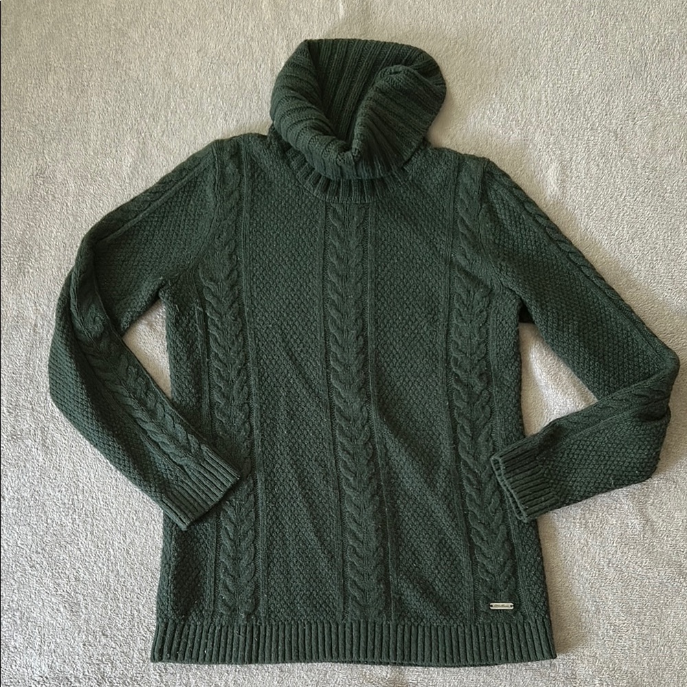 Eddie Bauer Hunter Green Cable Knit Turtleneck Sweater Size Small